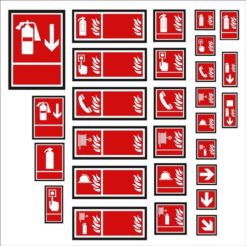 ensemble de panneaux obligatoires, de panneaux de danger, de panneaux interdits, de panneaux de sécurité et de santé au travail, de panneaux de mise en garde, de panneaux de secours en cas d’incendie. pour autocollants, affiches et autres supports d’impre vecteur