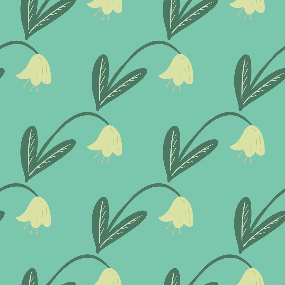 motif pâle sans couture avec fleurs stylisées scandi bluebell. ornement de campanule sur fond turquoise. vecteur