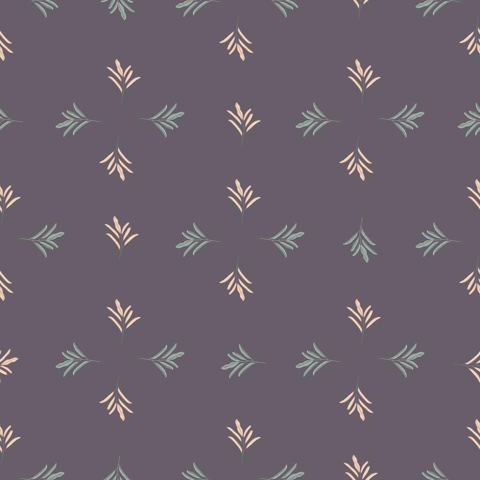 motif géométrique sans couture avec impression de silhouettes de branches de feuilles florales simples. fond violet. petit ornement. vecteur