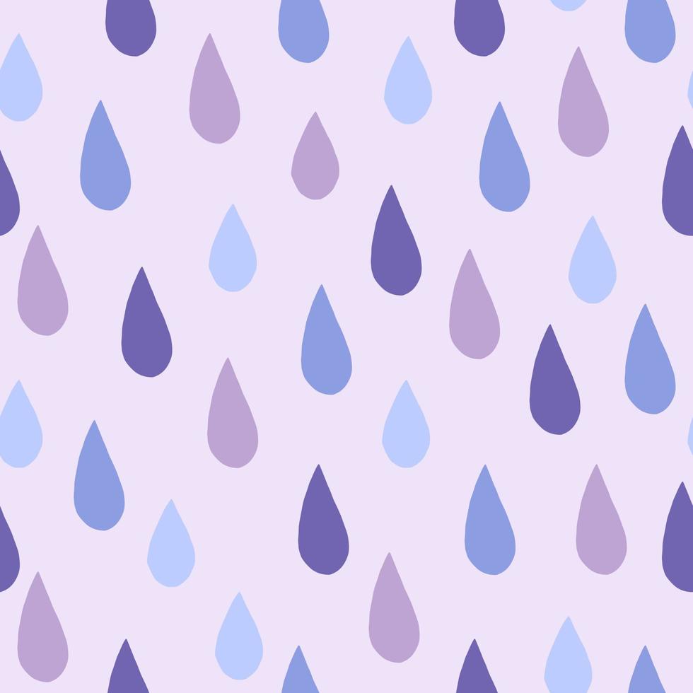 gouttes de pluie doodle motif sans couture sur fond gris clair. gouttes bleues et violettes. thème météo. vecteur