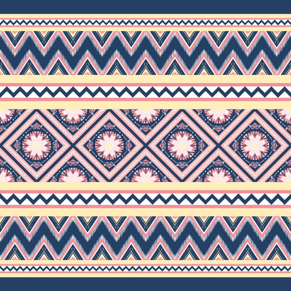 jaune, rose, blanc sur bleu indigo. motif oriental ethnique géométrique design traditionnel pour le fond tapis papier peint vêtements emballage batik tissu illustration vectorielle style de broderie vecteur