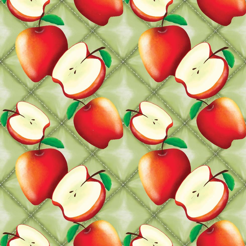 Pomme rouge sur motif oriental ethnique géométrique vert design traditionnel pour le fond Tapis Papier peint Vêtements Emballage Batik Tissu Illustration vectorielle Style de broderie vecteur