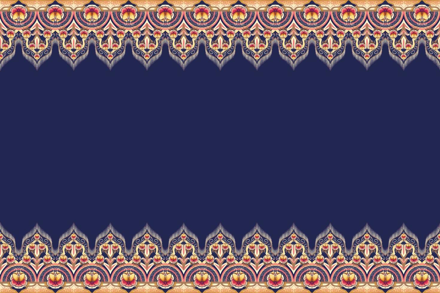 fleur brun jaune rose sur bleu marine. motif oriental ethnique géométrique design traditionnel pour le fond tapis papier peint vêtements emballage batik tissu illustration vectorielle style de broderie vecteur