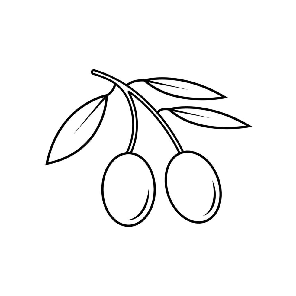 icône noire et blanche de fruit d'olive dans le modèle de contour sur un fond blanc approprié à l'icône tropicale, d'huile, d'aromathérapie. isolé vecteur
