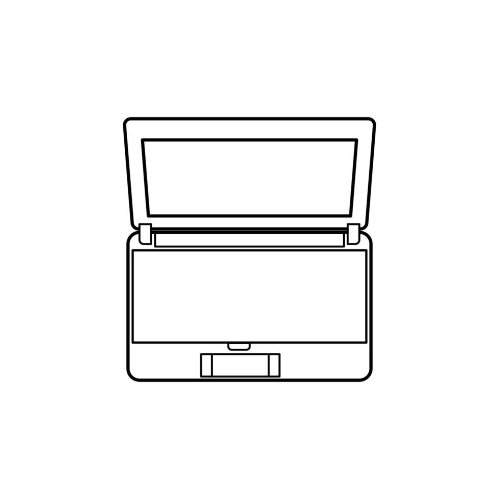 icône d'ordinateur portable dans la conception de style de contour avec vue de dessus du clavier et du pavé tactile isolé sur fond blanc. maquette de cahier à lignes fines. illustration vectorielle stock vecteur