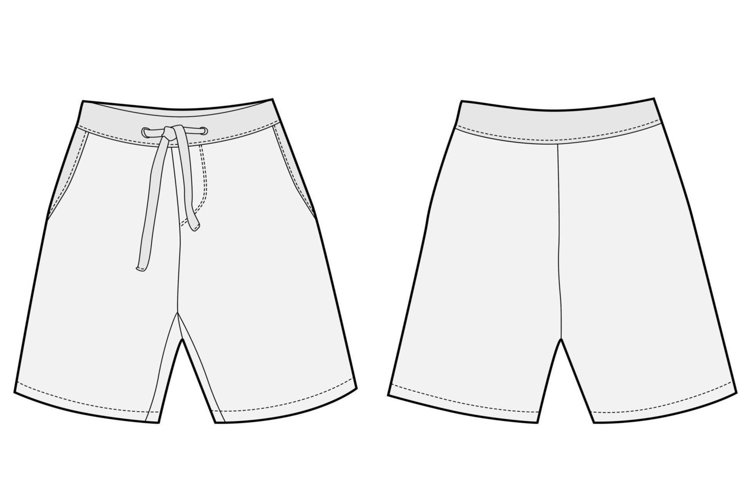 esquisse technique conception de pantalons de shorts de sport. modèle de vêtements de garçon. style décontracté. maquette cao. vecteur