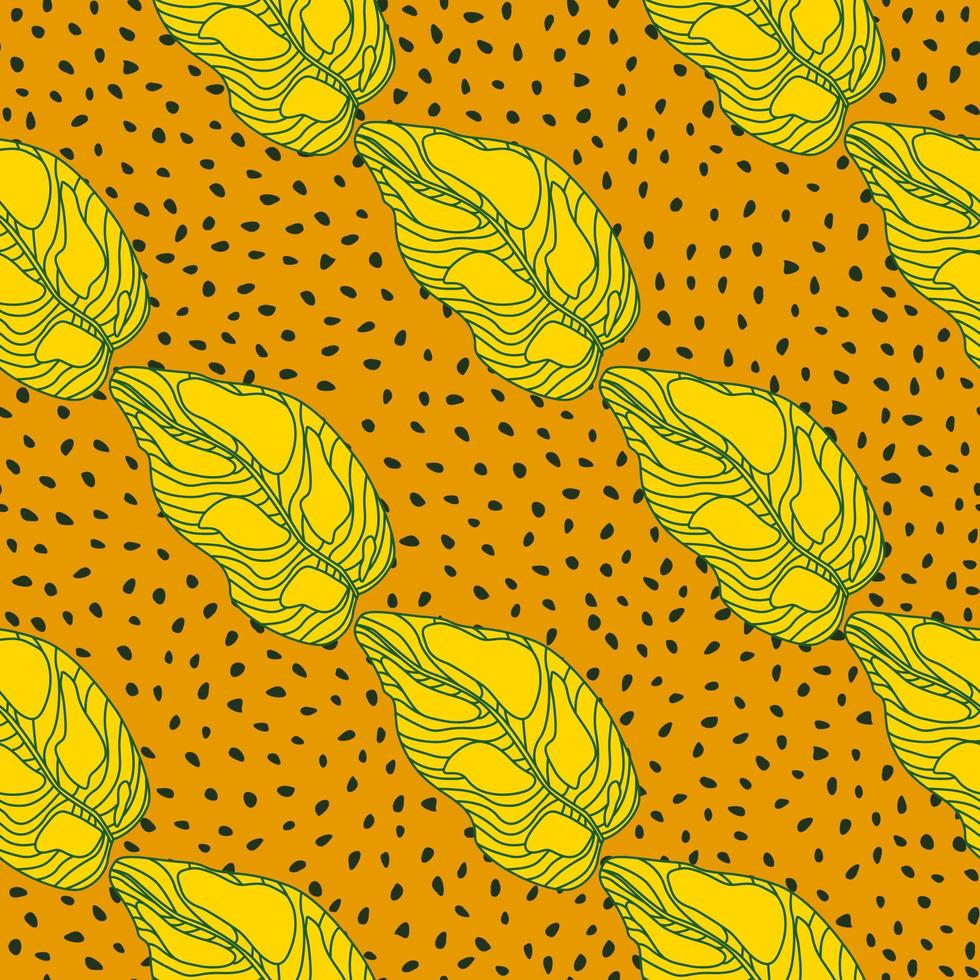 modèle sans couture botanique de scrapbooking avec des formes de feuilles jaunes de contour. fond pointillé orange. vecteur