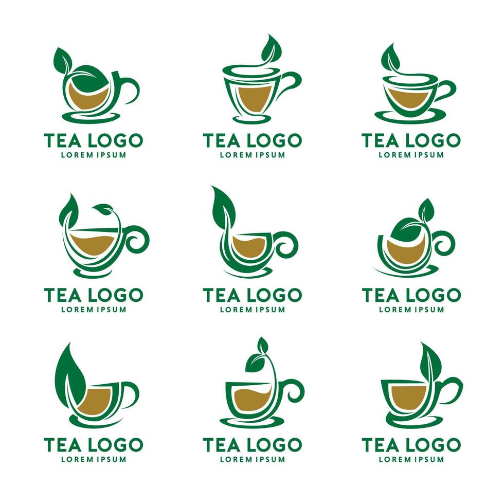 ensemble de conception de logo de tasse de thé vecteur