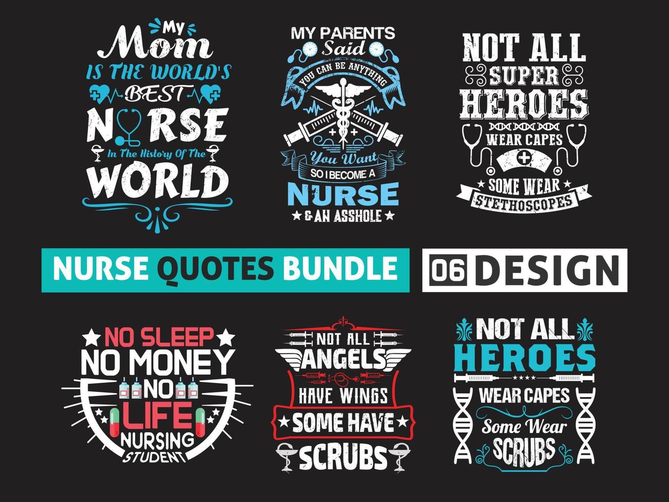 ensemble d'emblèmes de conception de citations de soins infirmiers. vecteur