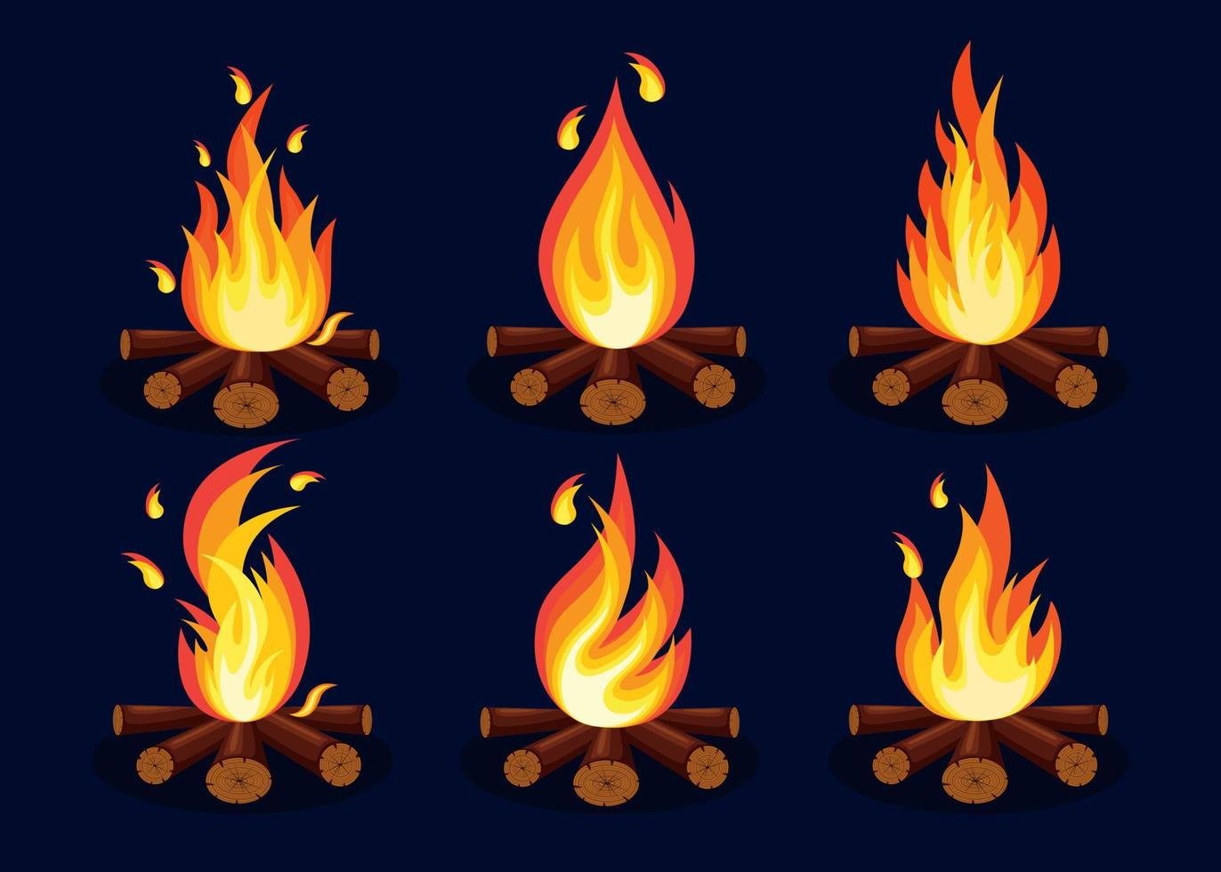flammes de feu de dessin animé, feu de joie, feu de camp isolé sur fond. conception plate de vecteur