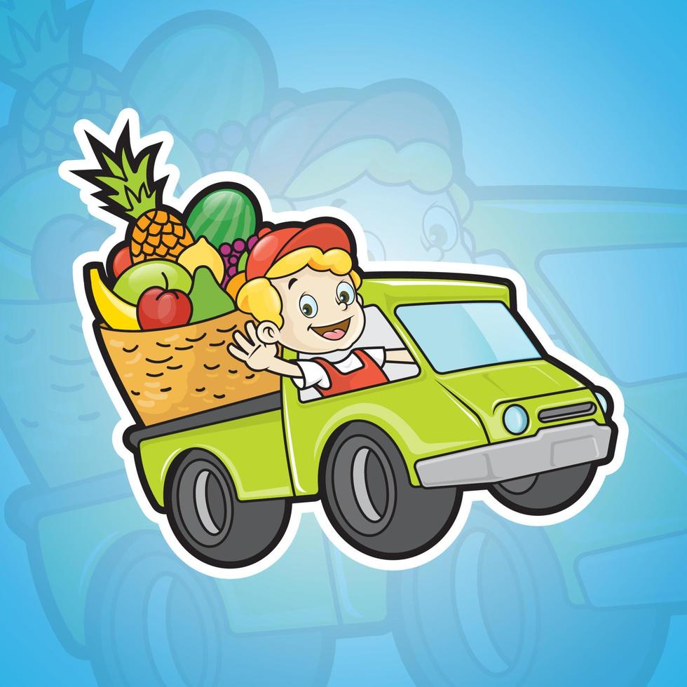 mascotte de camion de fruits vecteur