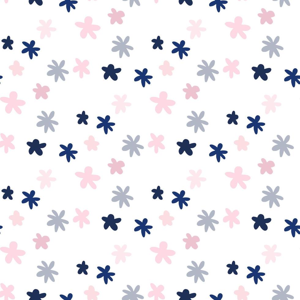 modèle sans couture simple isolé avec des formes d'étoiles abstraites. fond blanc avec des éléments de couleur rose, bleu, marine. vecteur