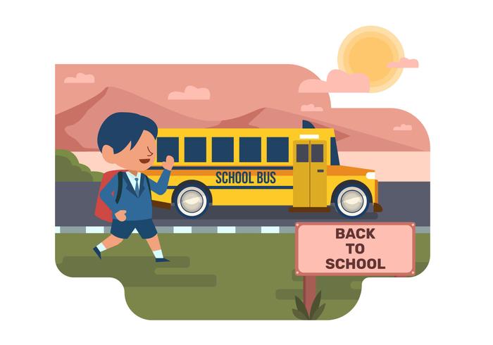 Étudiant, attente, autobus scolaire, illustration vecteur