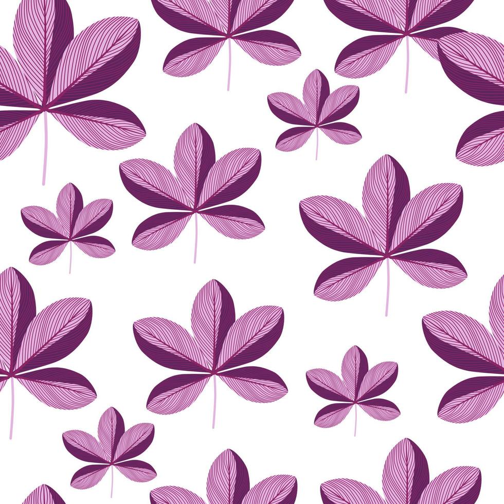 motif de fleurs harmonieux de nature isolée avec ornement de fleurs de scheffler violet aléatoire. fond blanc. vecteur