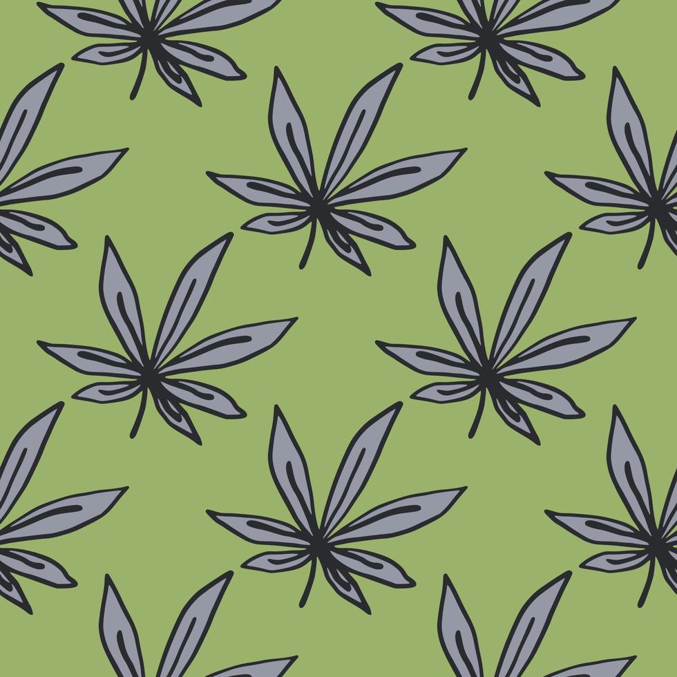 feuilles de marijuana motif harmonieux dessiné à la main. impression de drogue grise sur fond vert. oeuvre simple stylisée. vecteur