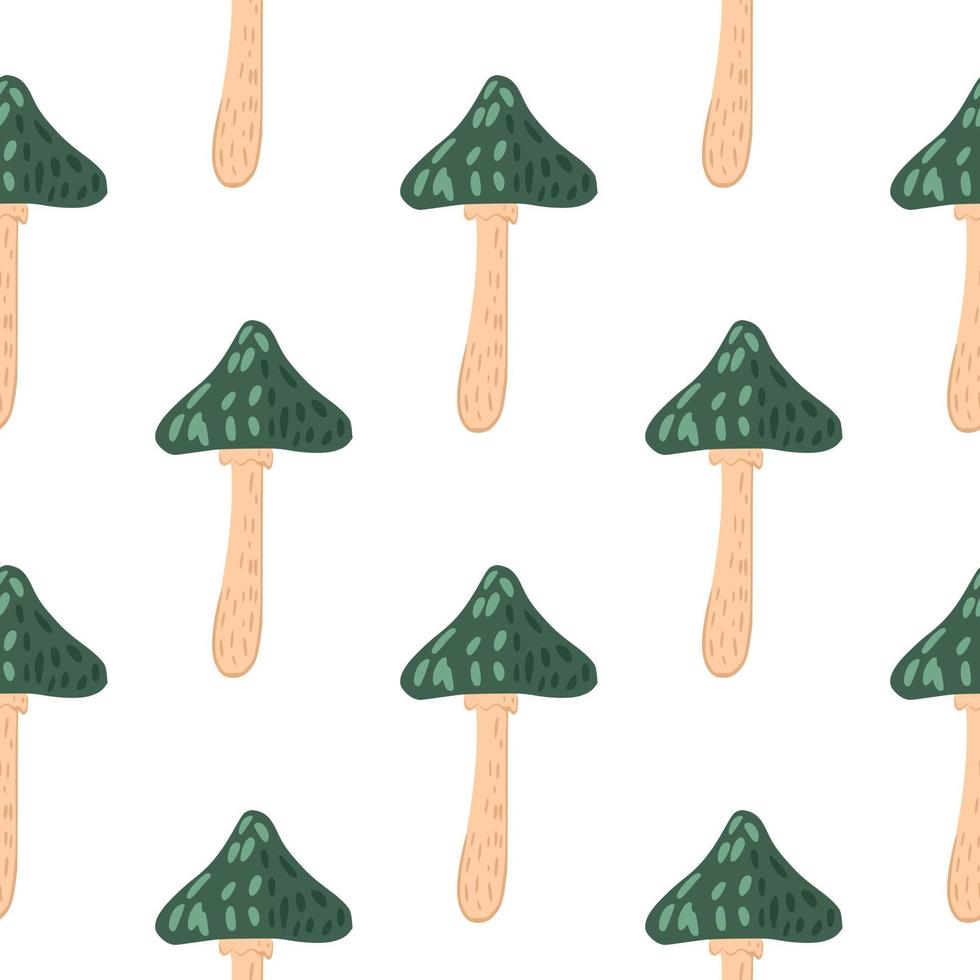 doodle modèle sans couture avec des silhouettes de champignons magiques verts. fond blanc. vecteur