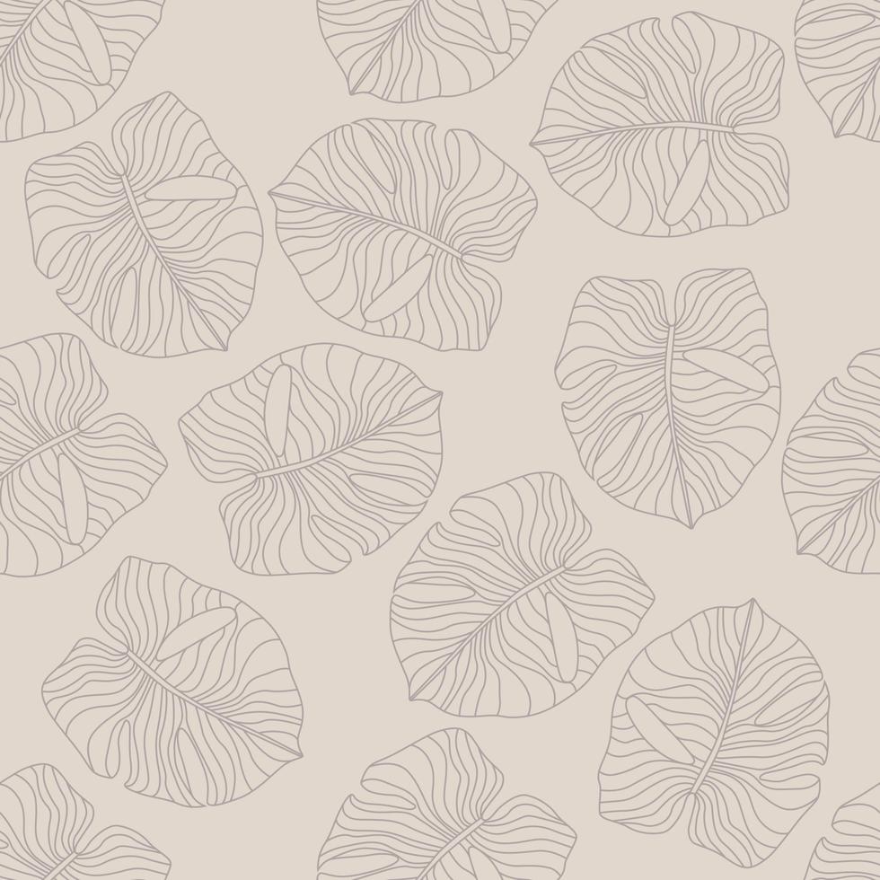 éléments de feuille de monstera pâle motif dessiné à la main sans soudure. oeuvre botanique hawaii exotique avec des formes de feuillage tropiques aléatoires. vecteur