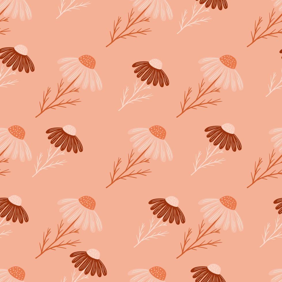 doodle modèle sans couture avec des éléments naturels de fleurs de camomille. fond rose pâle. impression de griffonnage. vecteur