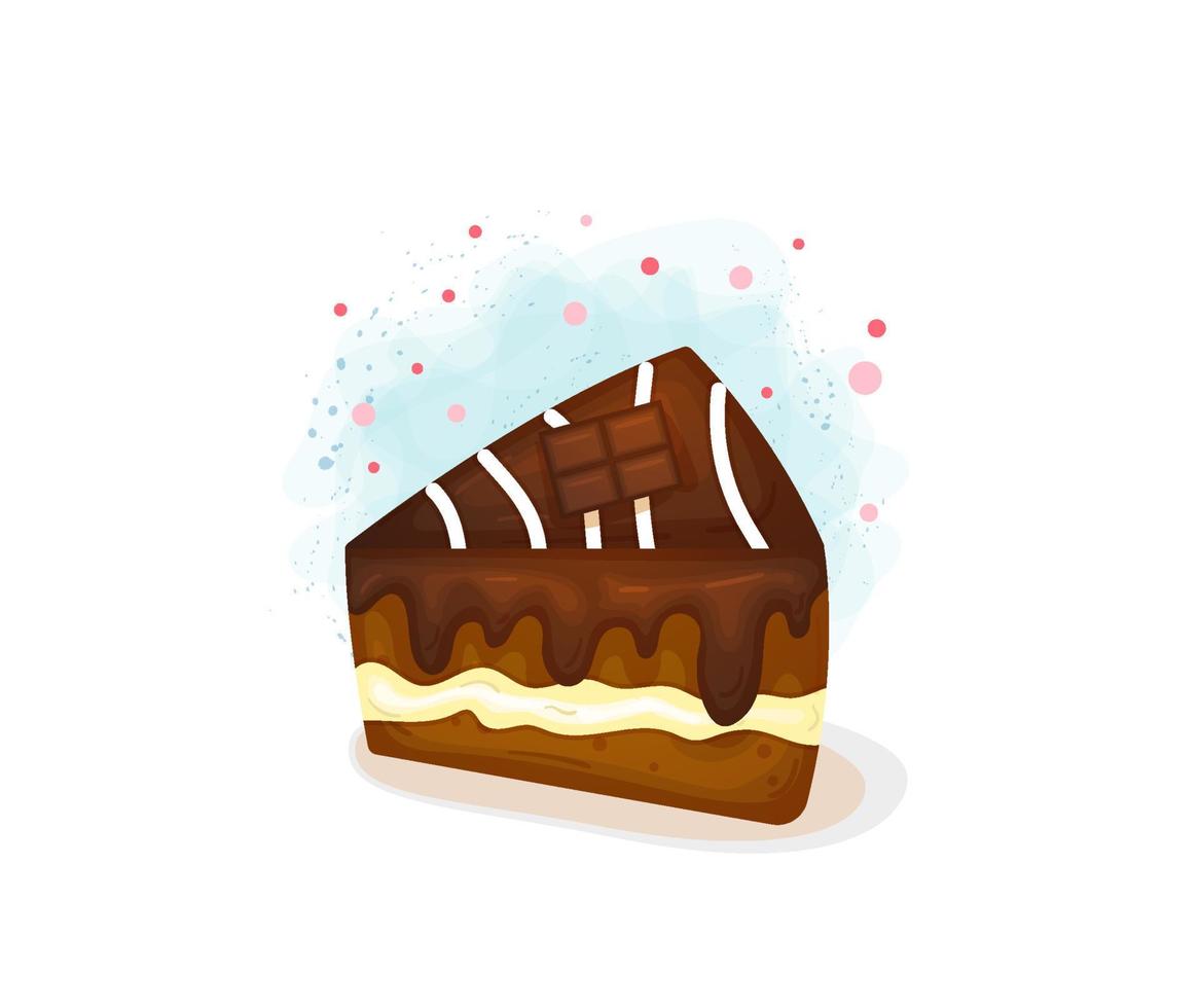 jolies tranches de gâteau au chocolat. délicieux gâteaux dessinés à la main vecteur