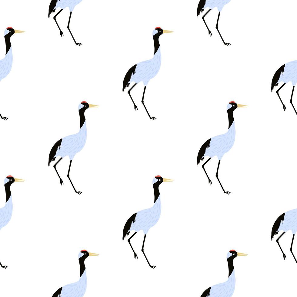 motif animal isolé sans couture avec ornement de doodle oiseau grue. fond blanc. conception simple. vecteur