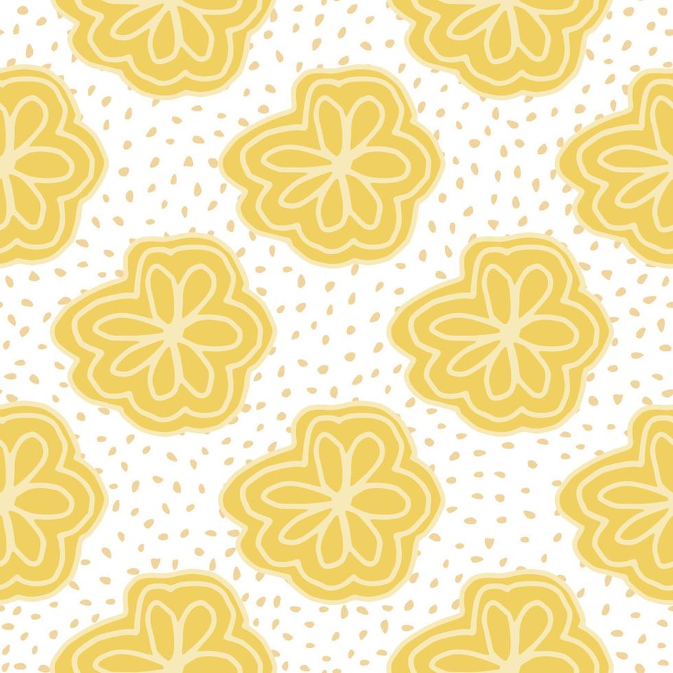 dessin au trait fleur jaune motif sans couture sur fond de points. papier peint floral sans fin en dentelle géométrique. vecteur