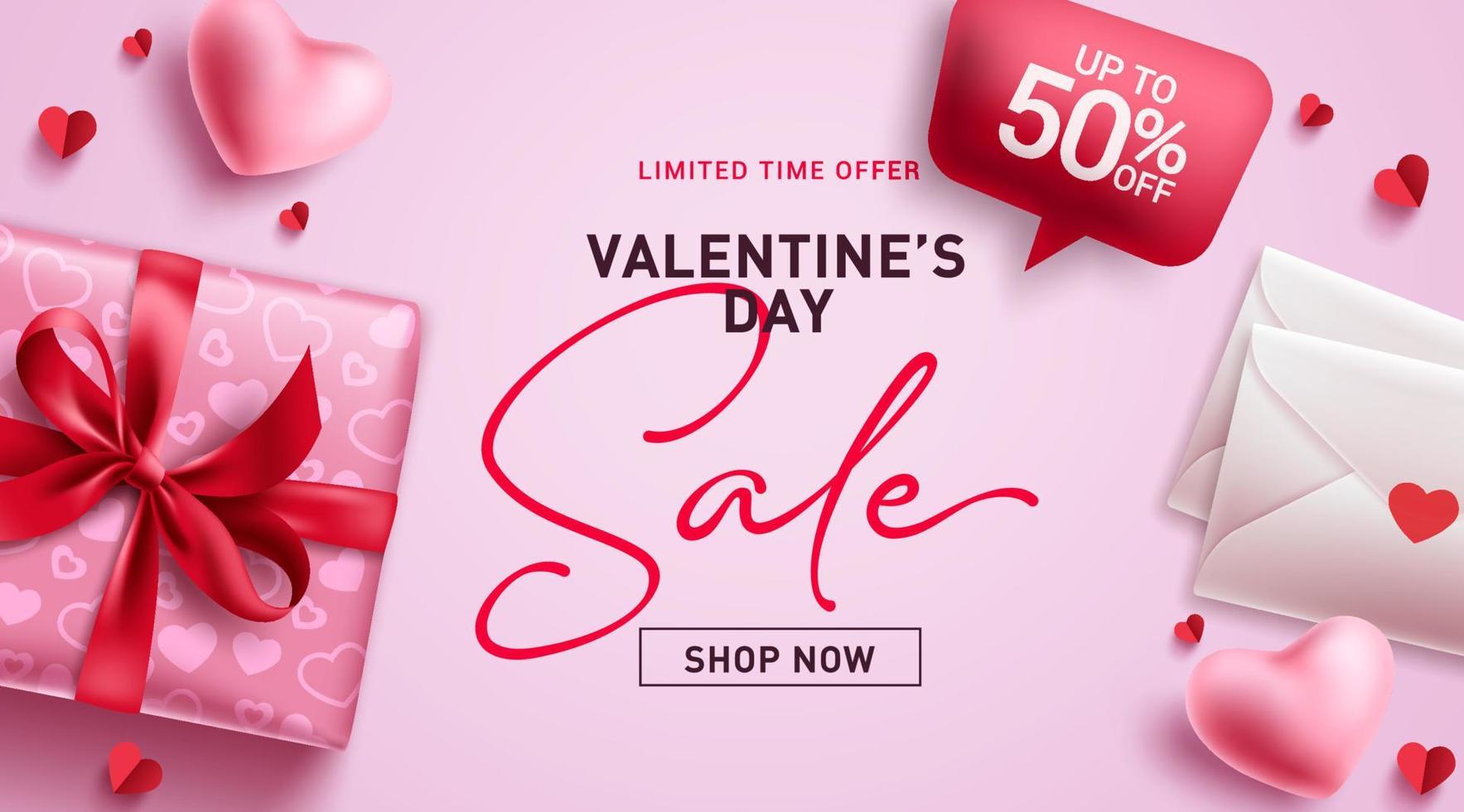 conception de bannière vectorielle de vente de la saint-valentin. texte d'offre à durée limitée de la saint-valentin dans l'espace rose vecteur