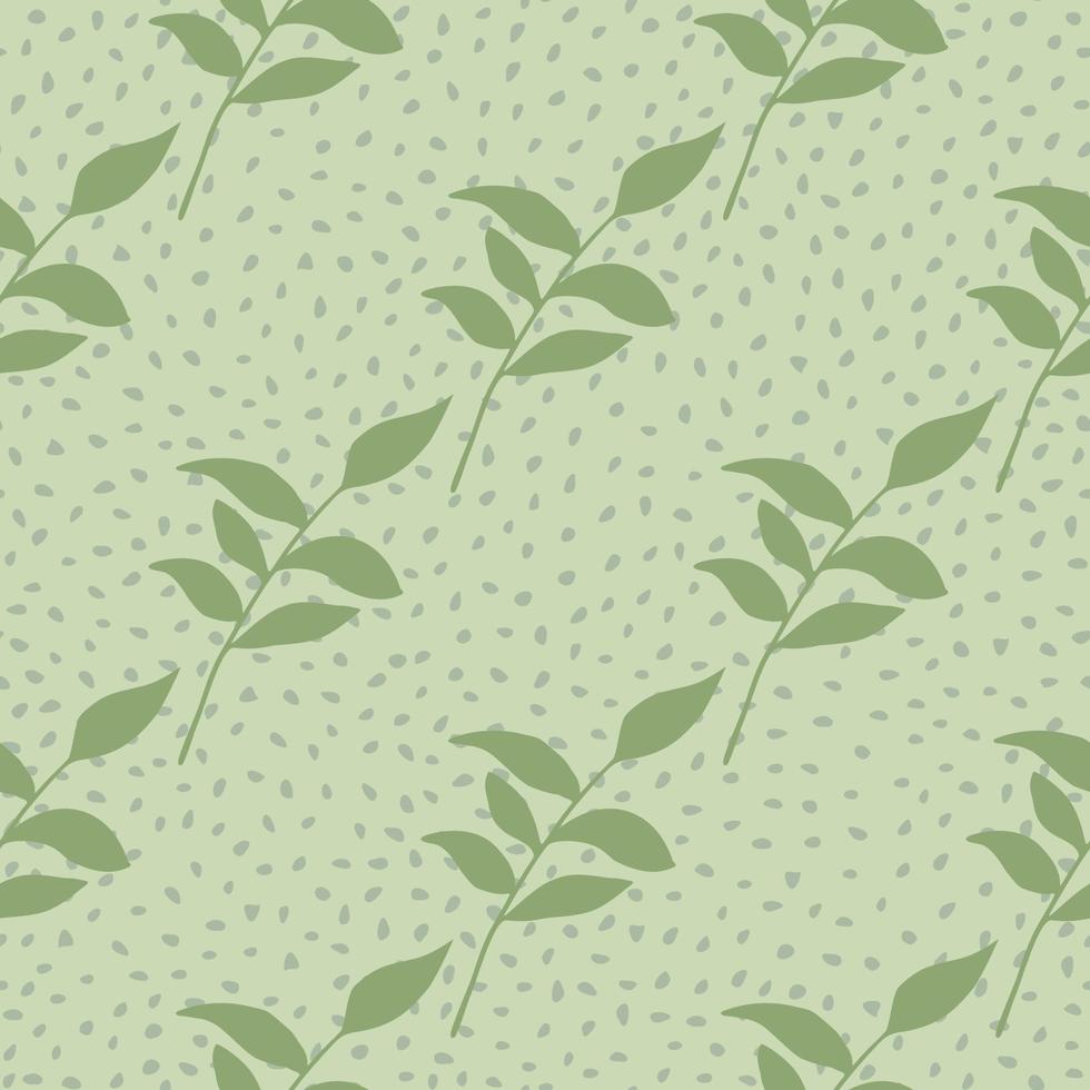 ornement de feuillage vert doux motif botanique sans couture. fond pastel clair avec des points. imprimé floral stylisé. vecteur