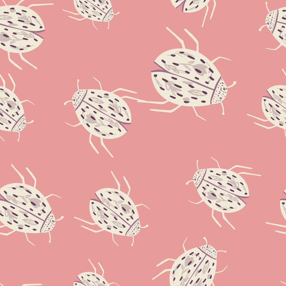 modèle sans couture aléatoire avec des silhouettes de coccinelle doodle. ornement d'insectes de couleur blanche et noire sur fond rose. vecteur