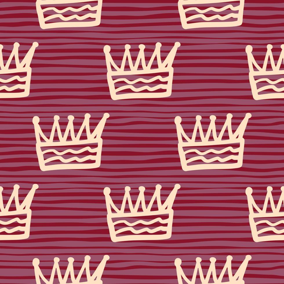 contour des éléments de la couronne légère motif naïf sans couture. fond bordeaux avec bandes. vecteur