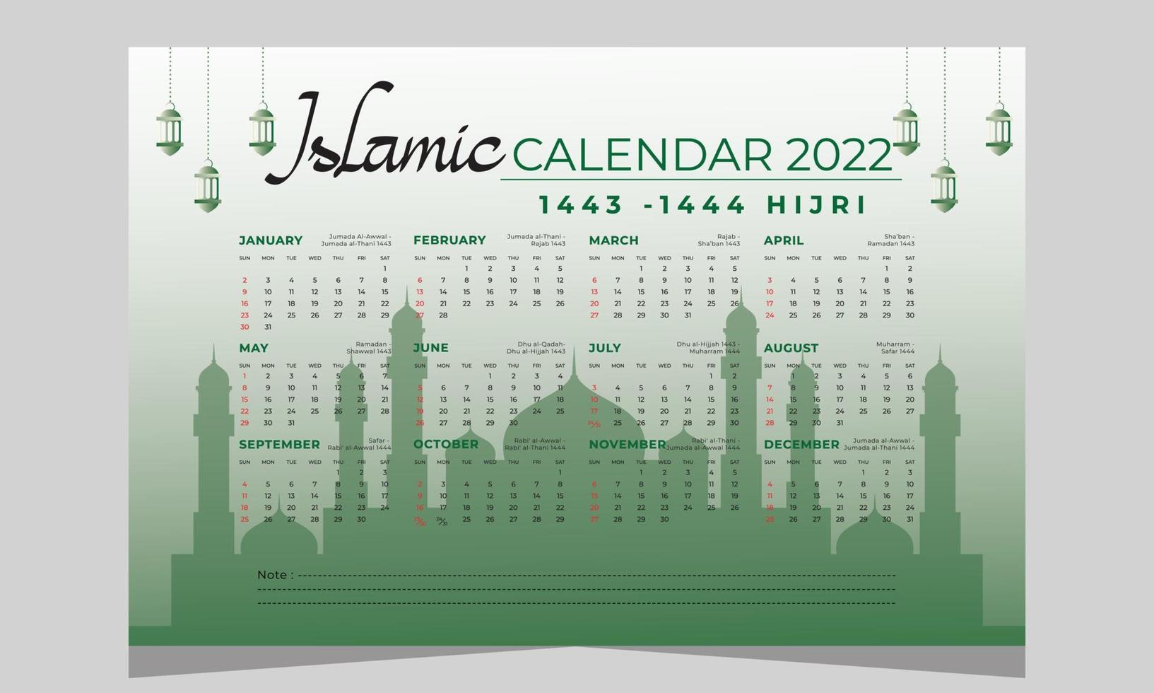 conception de modèle de calendrier islamique vactor vecteur