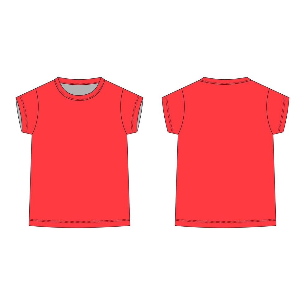 tee shirt croquis technique enfant de couleur rouge. t-shirt modèle vierge illustration vectorielle isolée vecteur