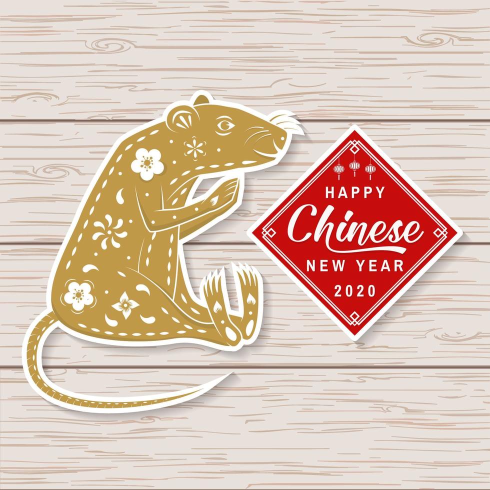 conception d'autocollant de joyeux nouvel an chinois. vecteur. patch ou carte de voeux du nouvel an chinois. signe chinois avec rat. bannière pour modèle de site Web vecteur