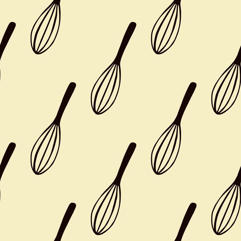 silhouettes de corolle noire motif de doodle sans couture. équipements de mélange de cuisine sur fond jaune clair. vecteur