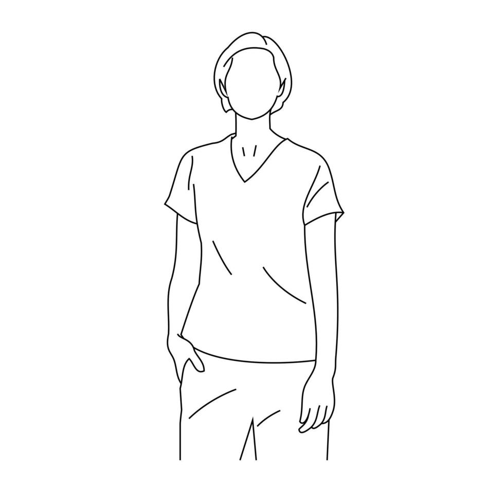 dessin d'illustration d'une jeune infirmière professionnelle portant des gommages uniformes et un phonendoscope ou un stéthoscope. Un portrait d'un médecin regardant la caméra isolé sur fond blanc vecteur