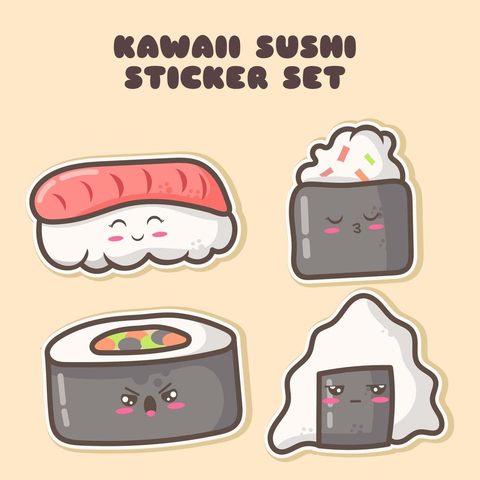 jolie collection d'autocollants de sushi kawaii vecteur