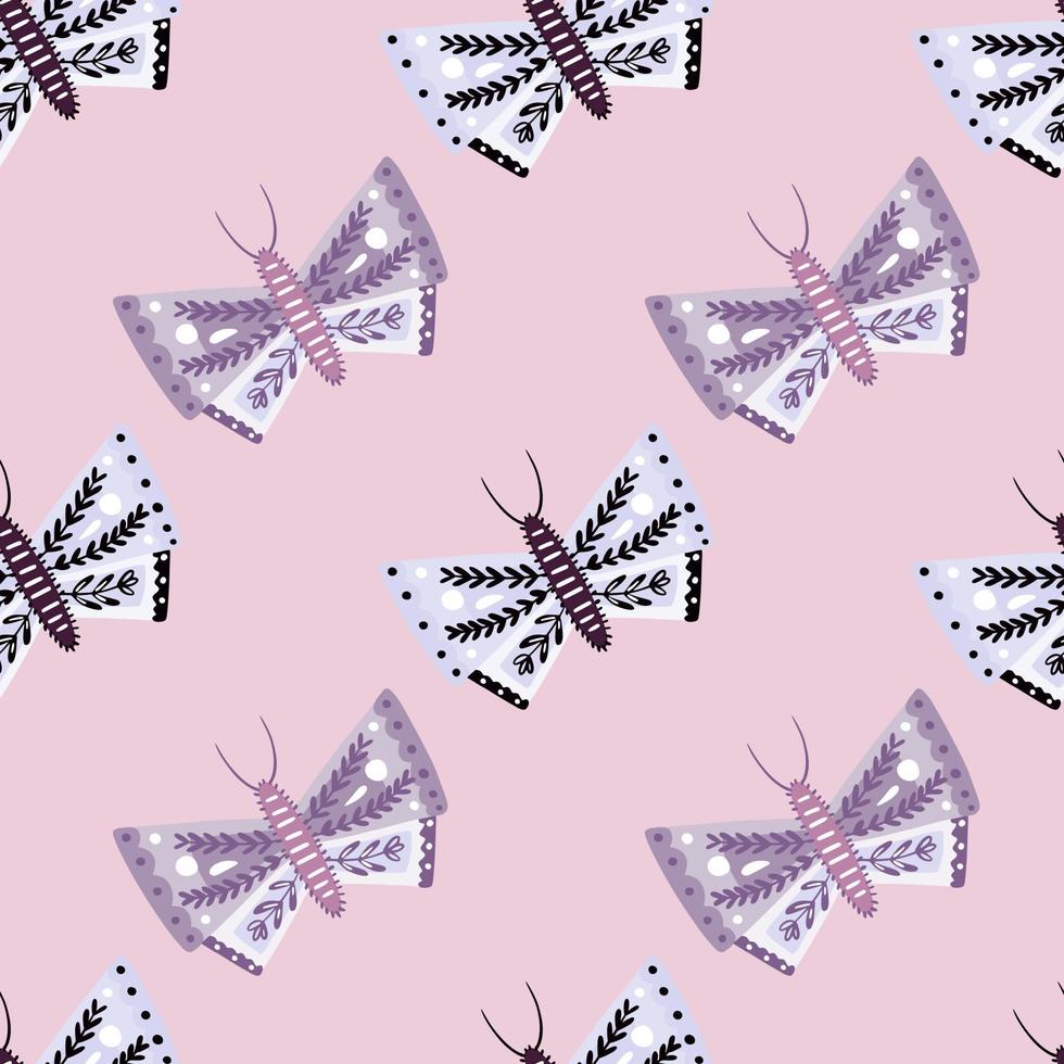 motif sans couture papillon géométrique ornemental dans un style dessiné à la main. fond rose pastel. vecteur