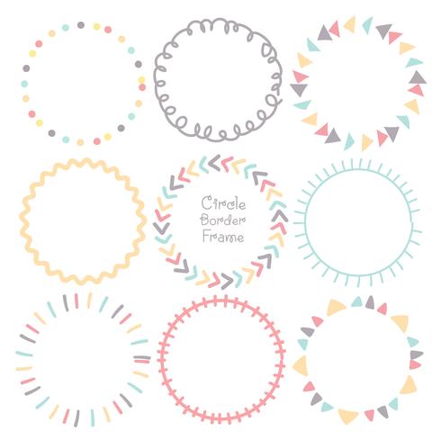 Ensemble de cadre coloré cercle frontière doodle, cadres ronds décoratifs. Illustration vectorielle vecteur