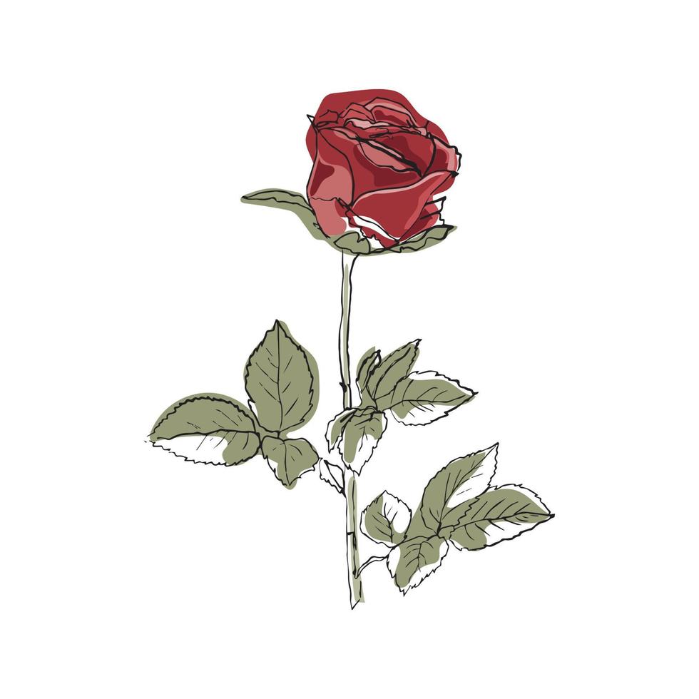 fleur rose isolée colorée de vecteur abstrait. graphiques de croquis linéaires dessinés à la main pour le logo de la mode. élément abstrait floral. illustration vectorielle bohème