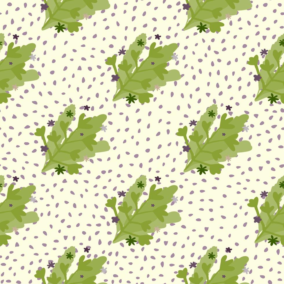 motif créatif de doodle sans couture avec bouquet de feuillage abstrait vert. fond blanc avec des points. vecteur