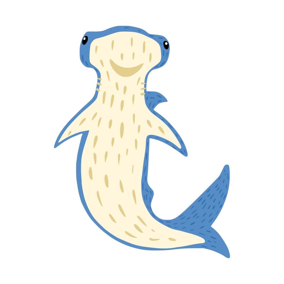 définir le requin bonnethead sur fond blanc. poissons mignons de dessin animé dans le style doodle. vecteur