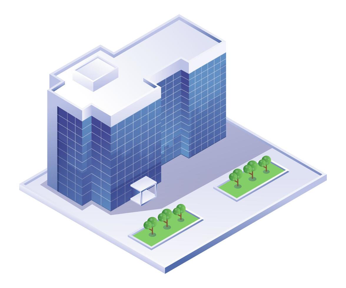 vue de l'illustration isométrique de l'immeuble de bureaux vecteur