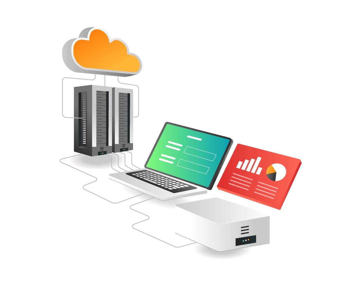 concept d'illustration isométrique. réseau d'analyse de données de serveur vecteur