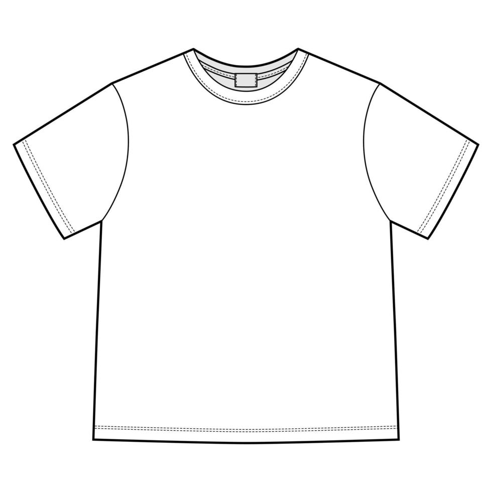 croquis technique t-shirt unisexe vierge isolé. modèle de conception CAO de t-shirt de vêtements vecteur