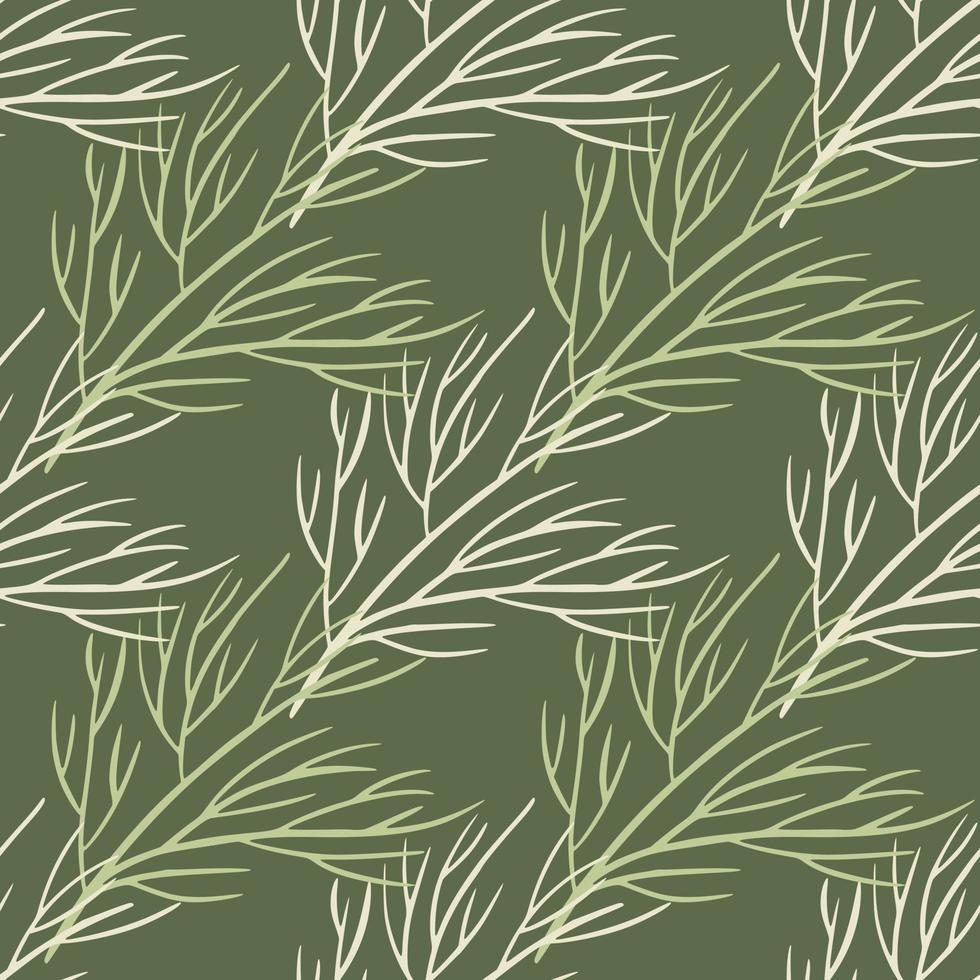 motif de doodle botanique sans couture avec impression de silhouettes de branches d'arbres légers. fond olive vert pâle. vecteur