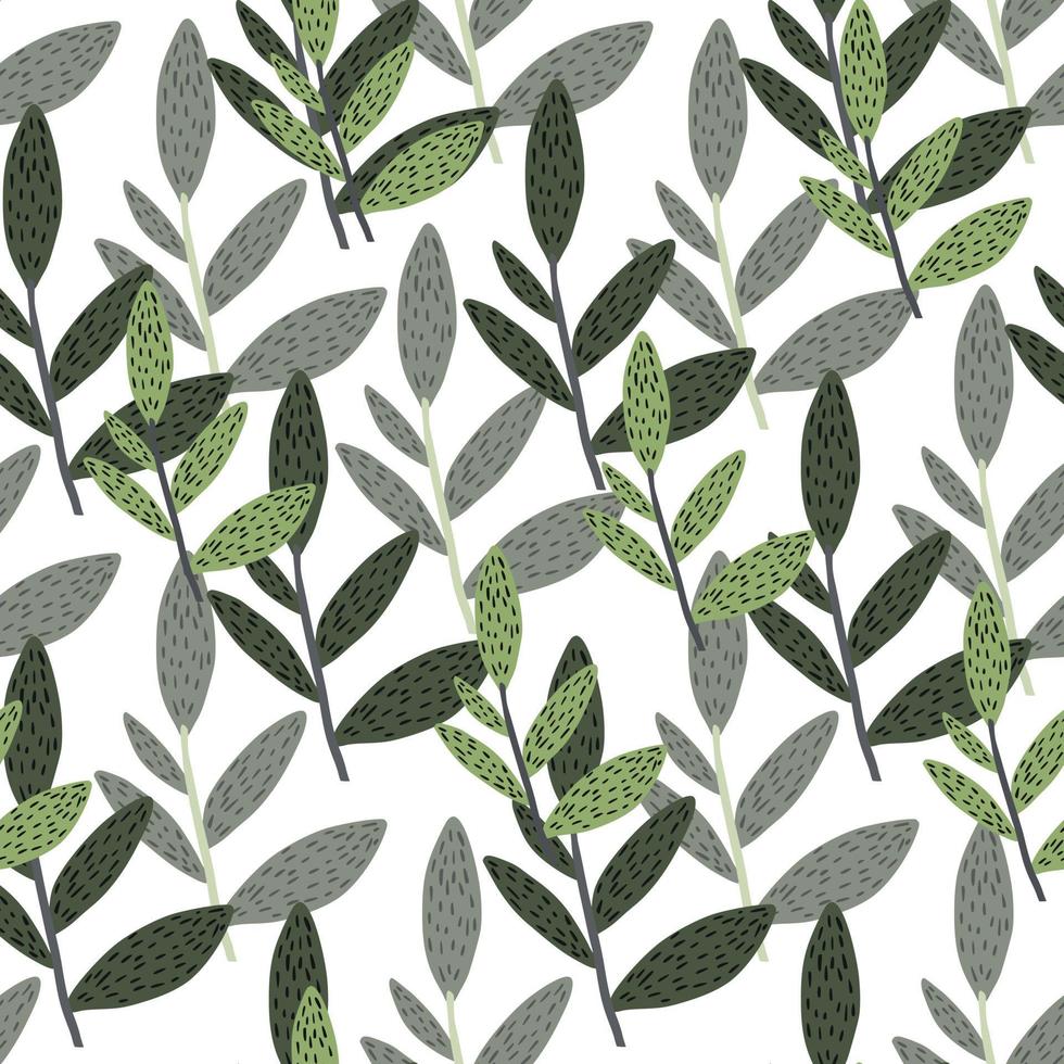 branches dessinées à la main avec motif sans soudure de feuilles isolé sur fond blanc. fond d'écran sans fin de vecteur de feuille botanique. ornement décoratif.