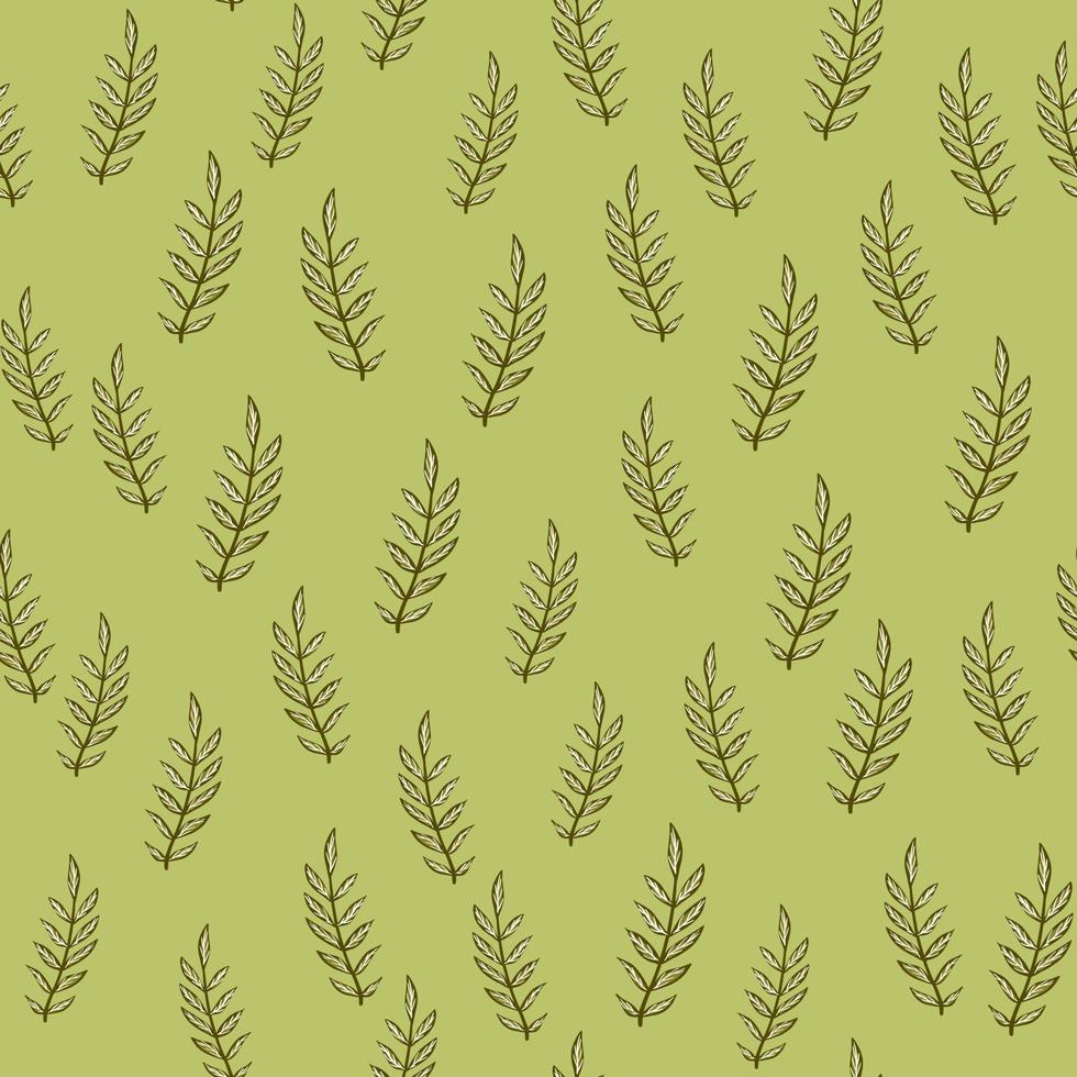 motif botanique aléatoire sans couture avec ornement de petites branches marron contour. fond pastel vert olive. vecteur