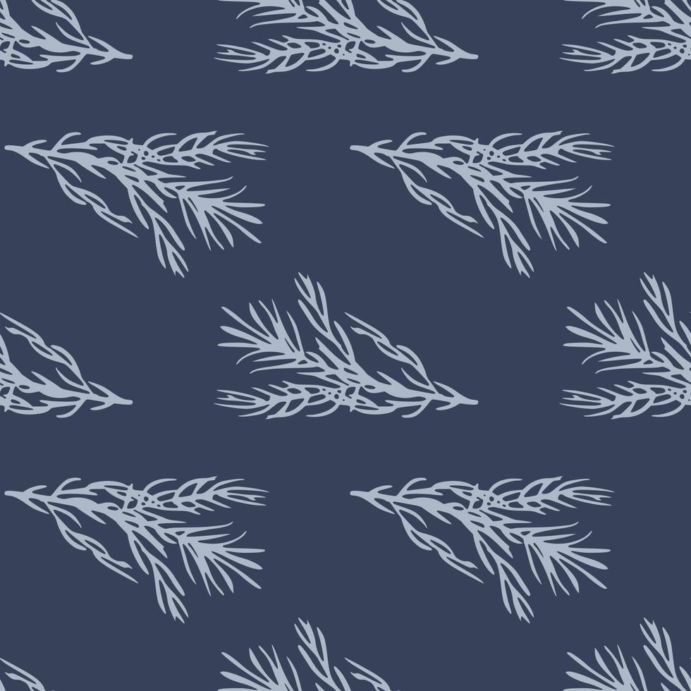 branches de romarin blanc motif à base de plantes dessiné à la main sans soudure. fond bleu marine foncé. vecteur