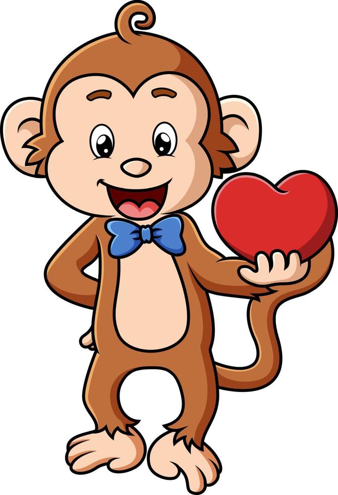 le singe mignon est prêt pour la saint valentin et tient la poupée coeur vecteur