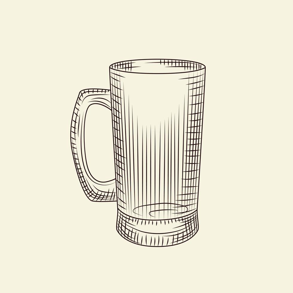 chope de bière transparente dans un style dessiné à la main isolé sur fond clair. vecteur