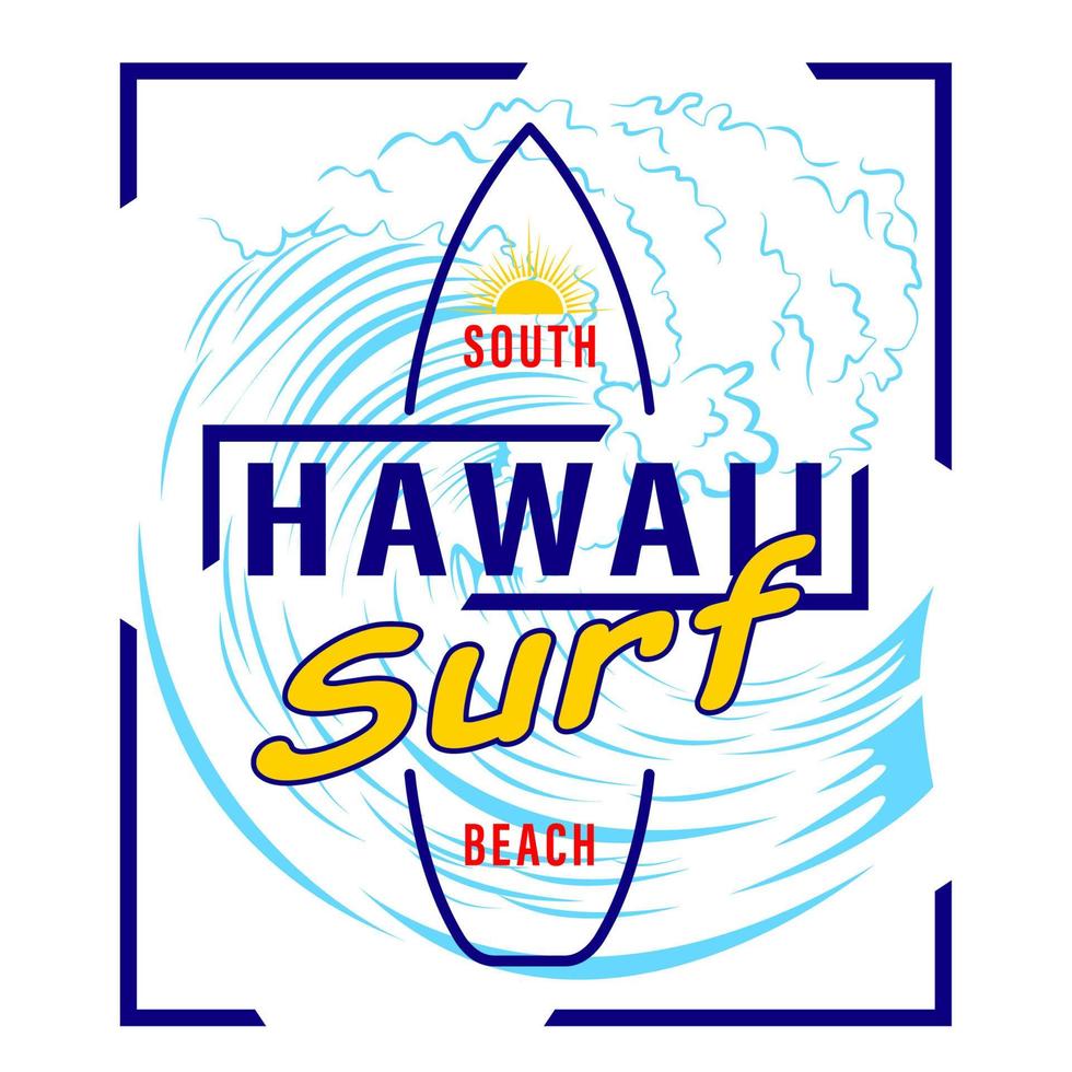 Hawaii surf signe logo imprimer isolé fond blanc vecteur